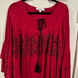 Suzanne Betro red with black embroidered accents